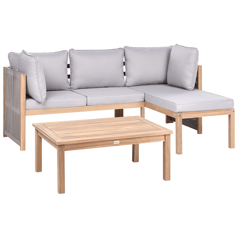 Hörnsoffa utomhus med Bord 3-Sits Arabba Vänstervänd Akaciaträ - Brun/Grå - Utemöbler & utemiljö - Utegrupp - Soffgrupp utomhus