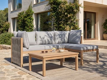 Hörnsoffa utomhus med Bord 3-Sits Arabba Vänstervänd Akaciaträ - Brun/Grå - Utemöbler & utemiljö - Utegrupp - Soffgrupp utomhus