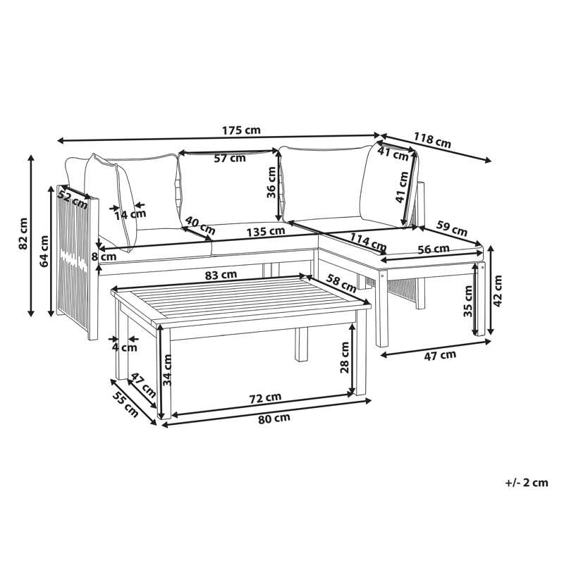 Hörnsoffa utomhus med Bord 3-Sits Arabba Vänstervänd Akaciaträ - Brun/Grå - Utemöbler & utemiljö - Utegrupp - Soffgrupp utomhus