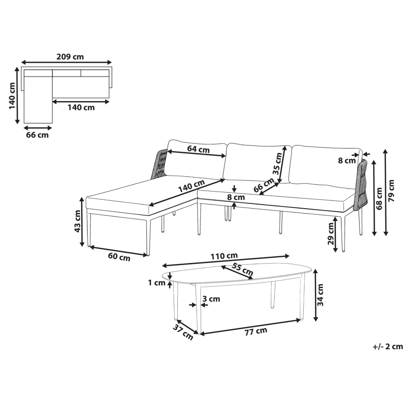 Hörnsoffa utomhus med Bord 3-Sits Leffe Högervänd - Beige - Utemöbler & utemiljö - Utegrupp - Soffgrupp utomhus