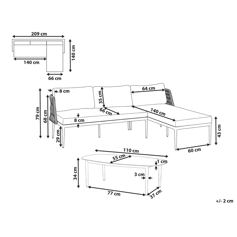Hörnsoffa utomhus med Bord 3-Sits Leffe Vänstervänd - Beige - Utemöbler & utemiljö - Utegrupp - Soffgrupp utomhus