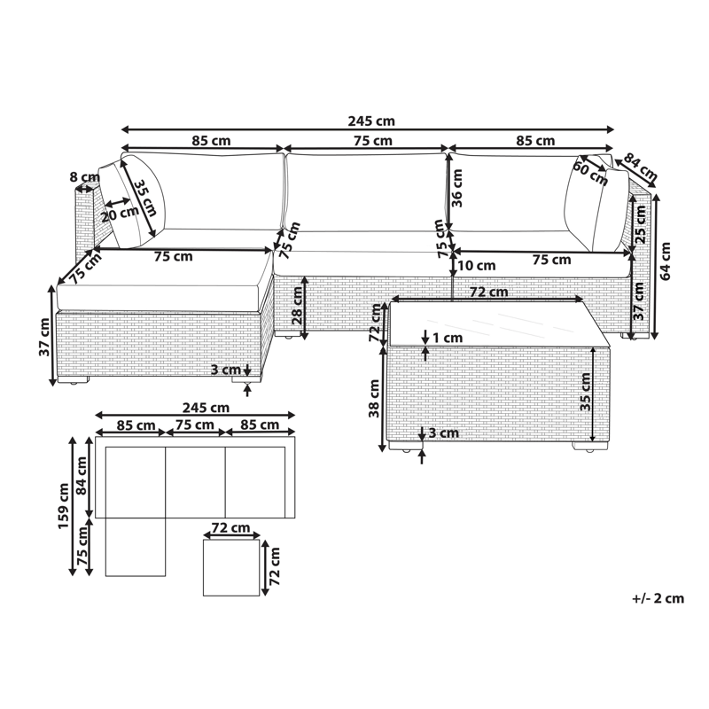 Hörnsoffa utomhus med Bord 4-Sits Sano Högervänd Modulär Konstrotting - Vit/Beige - Utemöbler & utemiljö - Utegrupp - Soffgrupp utomhus