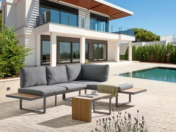 Hörnsoffa utomhus med Bord 4-Sits Pienza Högervänd - Grå/Brun/Svart - Utemöbler & utemiljö - Utegrupp - Soffgrupp utomhus