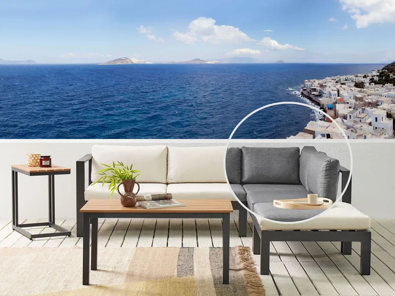 Hörnsoffa utomhus med Bord 5-Sits Messina Vänstervänd - Svart/Beige/Grå - Utemöbler & utemiljö - Utegrupp - Soffgrupp utomhus