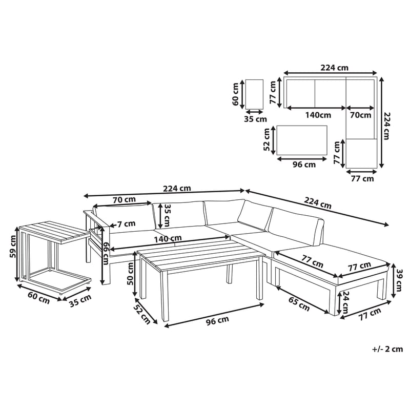 Hörnsoffa utomhus med Bord 5-Sits Messina Vänstervänd - Svart/Beige/Grå - Utemöbler & utemiljö - Utegrupp - Soffgrupp utomhus
