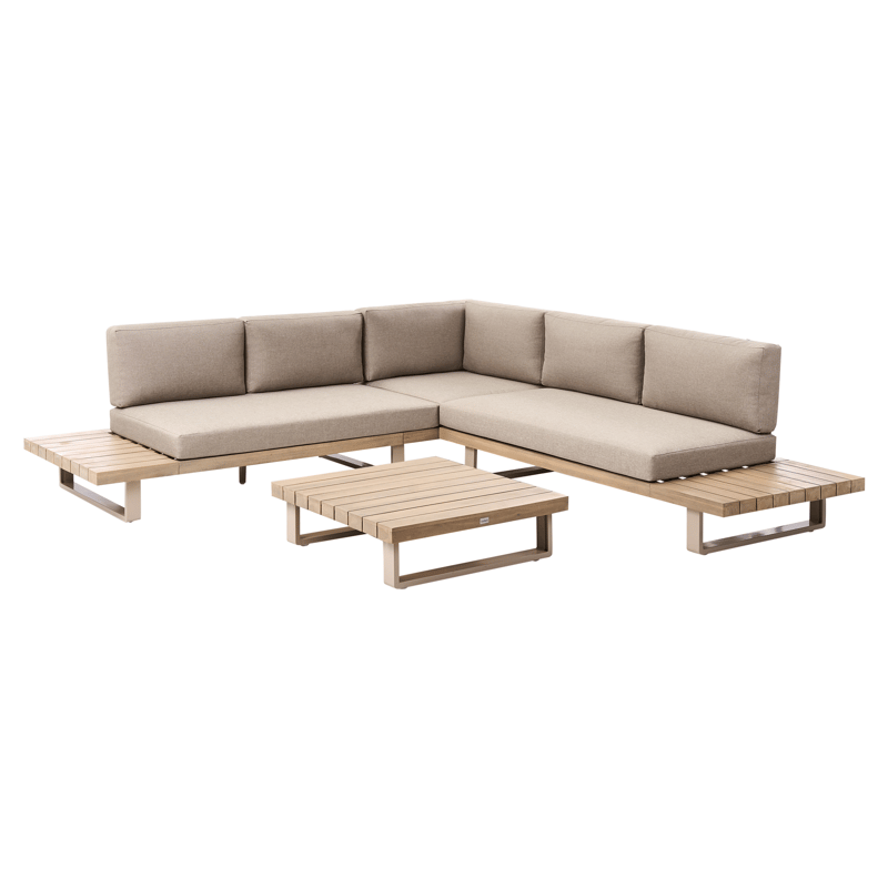 Hörnsoffa utomhus med Bord 5-Sits Mykonos Högervänd Akaciaträ - Beige/Brun - Utemöbler & utemiljö - Utegrupp - Soffgrupp utomhus