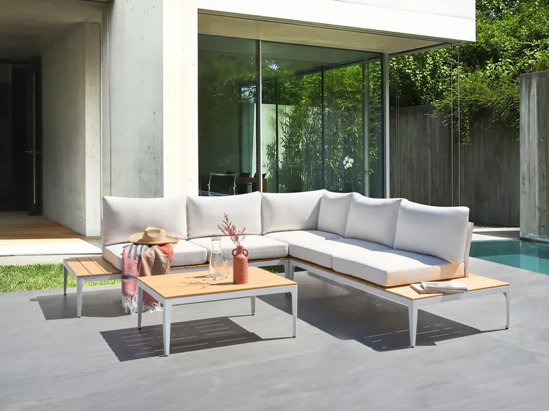 Hörnsoffa utomhus med Bord 5-Sits Positano - Vit/Brun - Utemöbler & utemiljö - Utegrupp - Soffgrupp utomhus