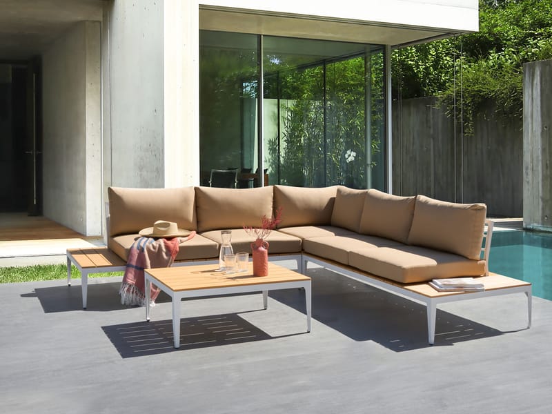 Hörnsoffa utomhus med Bord 5-Sits Positano - Brun/Vit/Brun - Utemöbler & utemiljö - Utegrupp - Soffgrupp utomhus