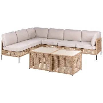 Hörnsoffa utomhus med Bord 6-Sits Omegana Modulär Konstrotting - Beige/Svart - Utemöbler & utemiljö - Utegrupp - Soffgrupp utomhus