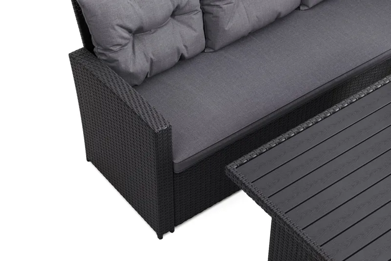 James 5-sits Högervänd Loungegrupp Utomhus – Soffgrupp med grå dynor och bord i konstrotting - Mörkgrå/Svart - Utemöbler & utemiljö - Utegrupp - Soffgrupp utomhus
