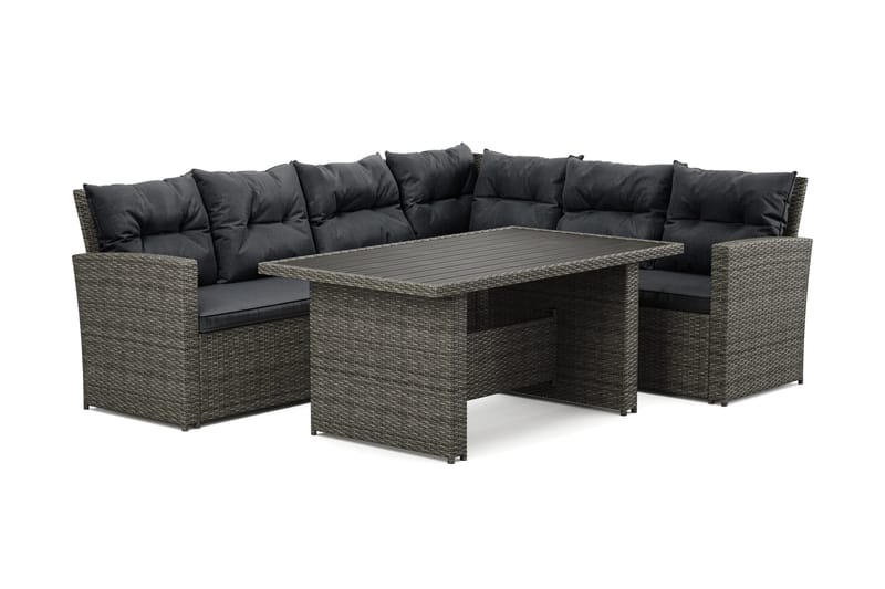James 5-sits Högervänd Loungegrupp Utomhus – Soffgrupp med grå dynor och bord i konstrotting - Mörkgrå/Svart/Brun - Utemöbler & utemiljö - Utegrupp - Soffgrupp utomhus