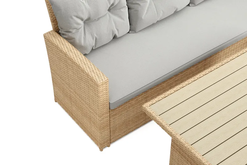 James 5-sits Högervänd Loungegrupp Utomhus – Soffgrupp med ljusgrå dynor och bord i konstrotting - Ljusgrå / Beige - Utemöbler & utemiljö - Utegrupp - Soffgrupp utomhus