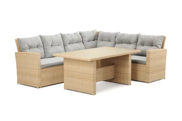 James 5-sits Högervänd Loungegrupp Utomhus – Soffgrupp med ljusgrå dynor och bord i konstrotting - Ljusgrå / Beige - Utemöbler & utemiljö - Utegrupp - Soffgrupp utomhus