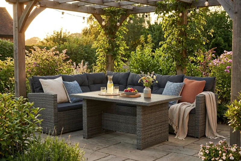 James 5-sits Vänstervänd Loungegrupp Utomhus – Soffgrupp med mörgrå dynor och bord i konstrotting - Grå - Utemöbler & utemiljö - Utegrupp - Soffgrupp utomhus