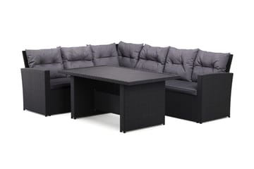 James 5-sits Vänstervänd Loungegrupp Utomhus – Soffgrupp med mörgrå dynor och bord i konstrotting - Grå - Utemöbler & utemiljö - Utegrupp - Soffgrupp utomhus