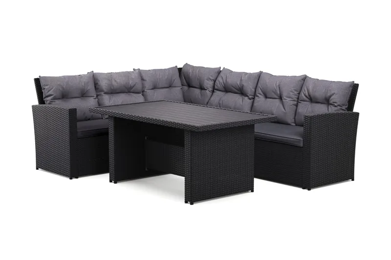 James 5-sits Vänstervänd Loungegrupp Utomhus – Soffgrupp med mörgrå dynor och bord i konstrotting - Grå - Utemöbler & utemiljö - Utegrupp - Soffgrupp utomhus