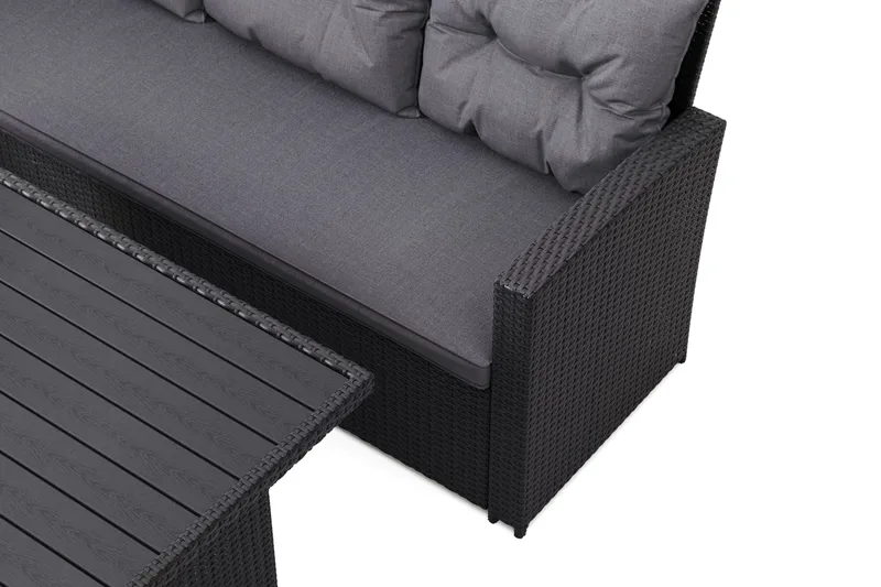James 5-sits Vänstervänd Loungegrupp Utomhus – Soffgrupp med mörgrå dynor och bord i konstrotting - Grå - Utemöbler & utemiljö - Utegrupp - Soffgrupp utomhus