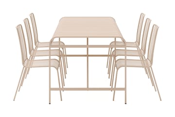 Jarva Stor Matgrupp Utomhus 200 cm med 6 stolar i metall - Beige - Utemöbler & utemiljö - Utegrupp - Matgrupp utomhus