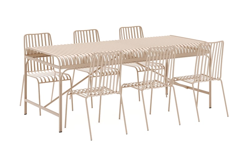 Jarva Stor Matgrupp Utomhus 200 cm med 6 stolar i metall - Beige - Utemöbler & utemiljö - Utegrupp - Matgrupp utomhus