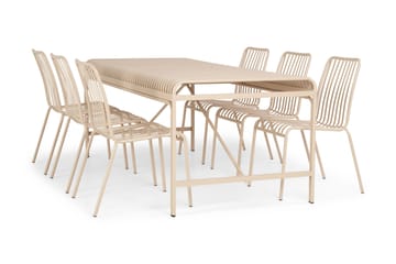 Jarva Stor Matgrupp Utomhus 200 cm med 6 stolar i metall - Beige - Utemöbler & utemiljö - Utegrupp - Matgrupp utomhus