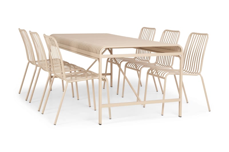 Jarva Stor Matgrupp Utomhus 200 cm med 6 stolar i metall - Beige - Utemöbler & utemiljö - Utegrupp - Matgrupp utomhus