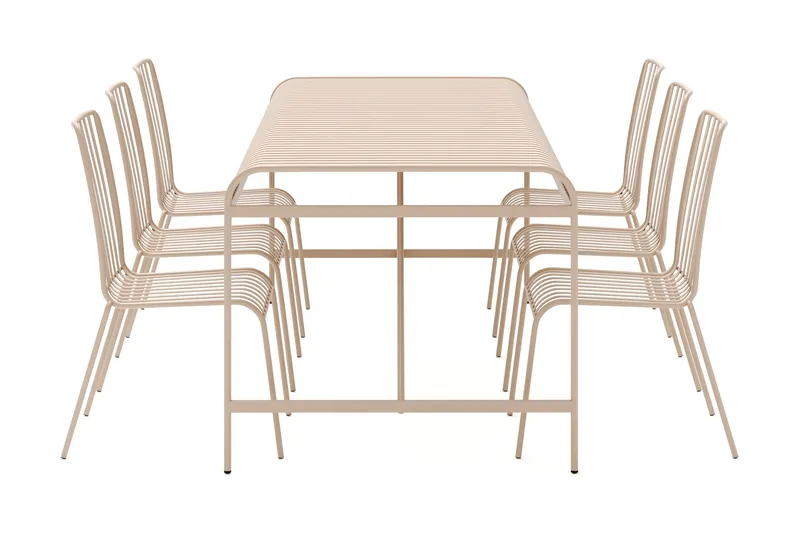 Jarva Stor Matgrupp Utomhus 200 cm med 6 stolar i metall, Beige