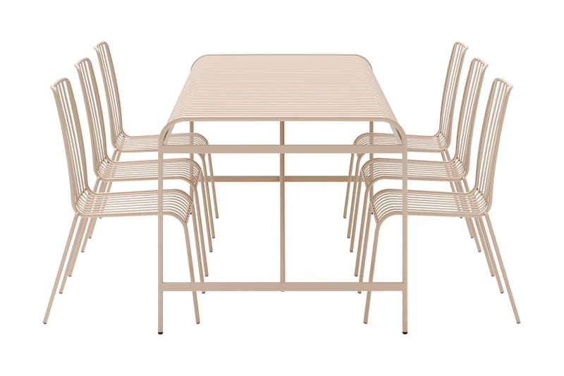Jarva Stor Matgrupp Utomhus 200 cm med 6 stolar i metall, Beige