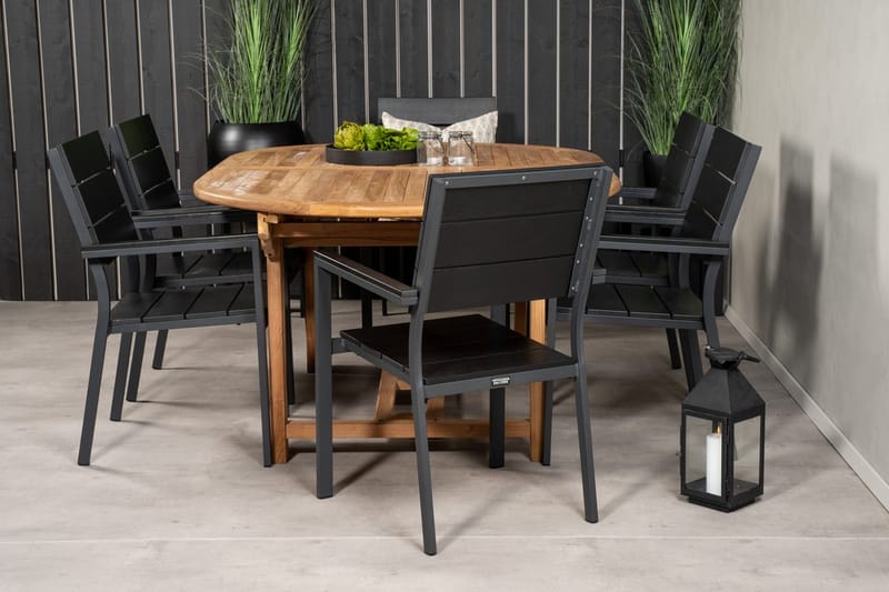 Kenya Oval Matgrupp 180-240 cm med 6 Levels Matstolar, svart