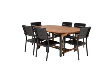 Kenya Oval Matgrupp 180-240 cm med 6 Levels Matstolar - svart - Utemöbler & utemiljö - Utegrupp - Matgrupp utomhus
