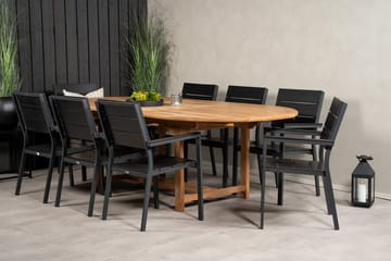 Kenya Oval Matgrupp 180-240 cm med 8 Levels Matstolar - teak/svart - Utemöbler & utemiljö - Utegrupp - Matgrupp utomhus