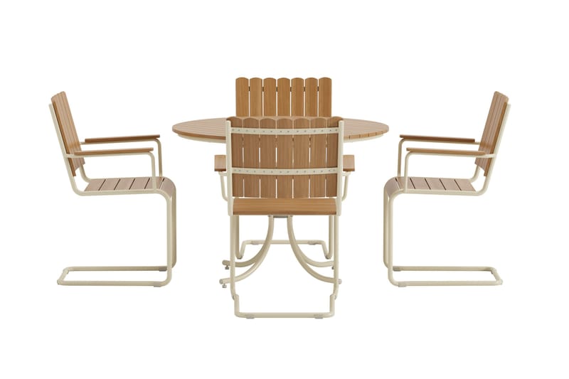 Kullaberg rund matgrupp utomhus med 4 stolar 104 cm stål aintwood - Beige - Utemöbler & utemiljö - Utegrupp - Matgrupp utomhus