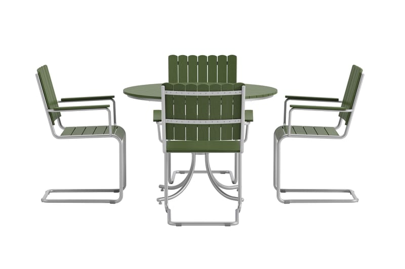 Kullaberg rund matgrupp utomhus med 4 stolar 104 cm stål aintwood - Grön - Utemöbler & utemiljö - Utegrupp - Matgrupp utomhus
