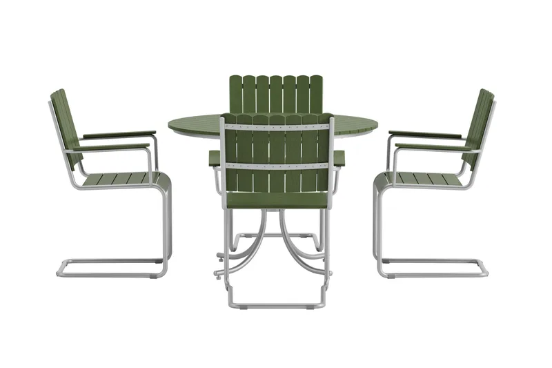 Kullaberg rund matgrupp utomhus med 4 stolar 104 cm stål aintwood - Grön - Utemöbler & utemiljö - Utegrupp - Matgrupp utomhus