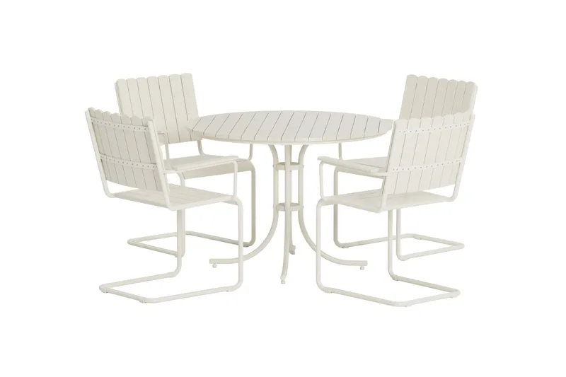 Kullaberg rund matgrupp utomhus med 4 stolar 104 cm stål aintwood, Vit