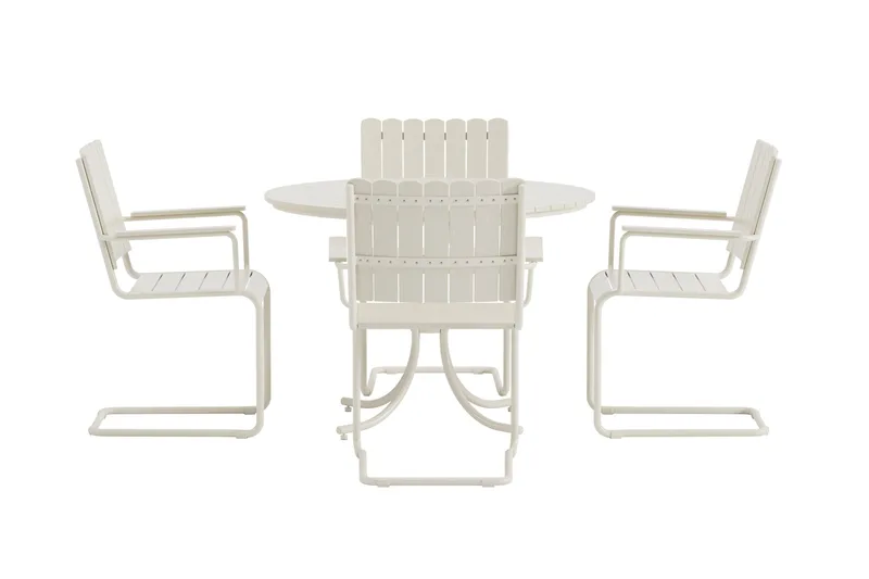 Kullaberg rund matgrupp utomhus med 4 stolar 104 cm stål aintwood - Vit - Utemöbler & utemiljö - Utegrupp - Matgrupp utomhus