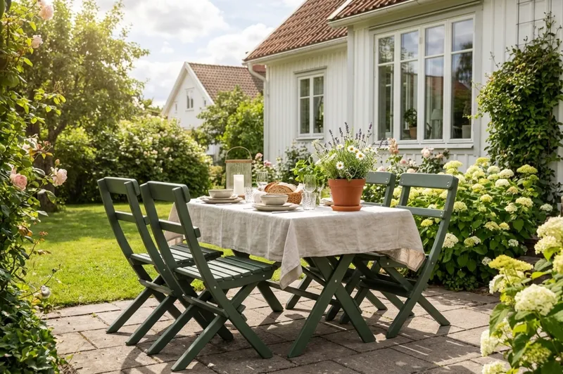 Landet Utomhus matgrupp 118x70x74 cm med 4 klappstolar - Grön - Utemöbler & utemiljö - Utegrupp - Matgrupp utomhus