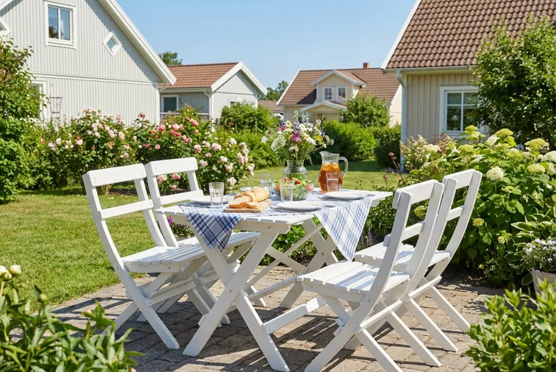 Landet Utomhus matgrupp 118x70x74 cm med 4 klappstolar - Vit - Utemöbler & utemiljö - Utegrupp - Matgrupp utomhus