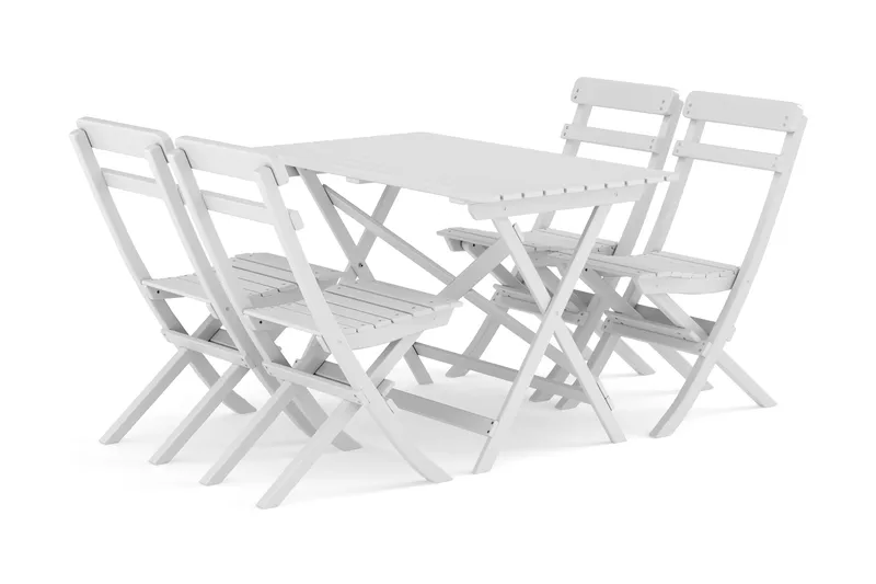 Landet Utomhus matgrupp 118x70x74 cm med 4 klappstolar, Vit