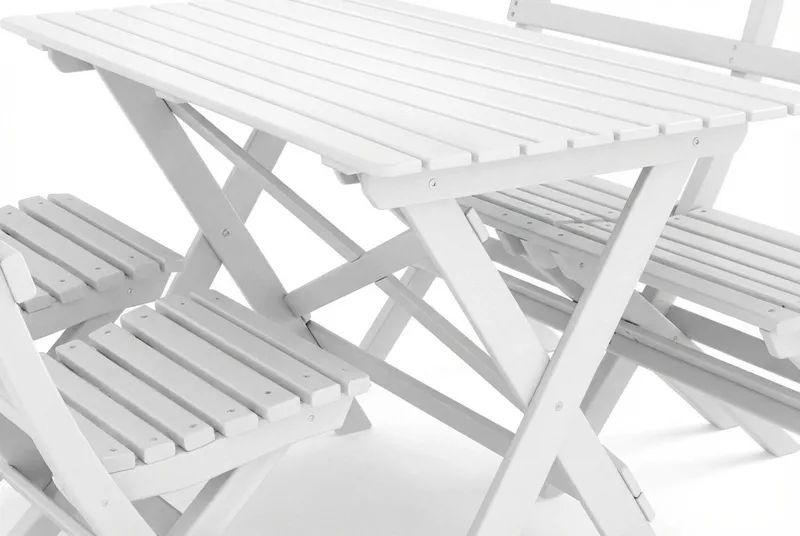 Landet Utomhus matgrupp 118x70x74 cm med soffa och 2 klappstolar - Vit - Utemöbler & utemiljö - Utegrupp - Matgrupp utomhus