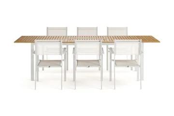 Las Vegas Förlängningsbart Matbord 220-280 cm med 6 Las Vegas Karmstolar - Natur/Vit - Utemöbler & utemiljö - Utegrupp - Matgrupp utomhus