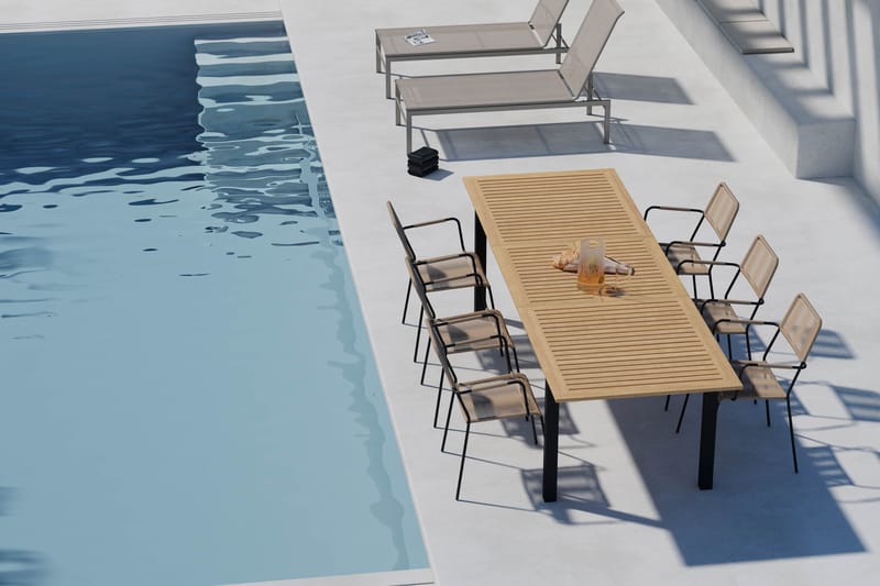 Las Vegas Förlängningsbart Matbord 220-280 cm med 6 Lindos Matstolar - Brun/Svart - Utemöbler & utemiljö - Utegrupp - Matgrupp utomhus