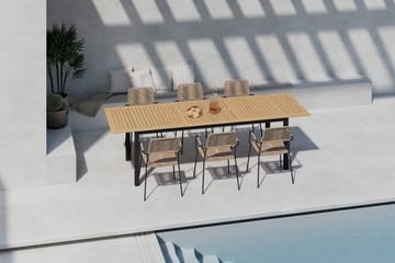 Las Vegas Förlängningsbart Matbord 220-280 cm med 6 Lindos Matstolar - Brun/Svart - Utemöbler & utemiljö - Utegrupp - Matgrupp utomhus