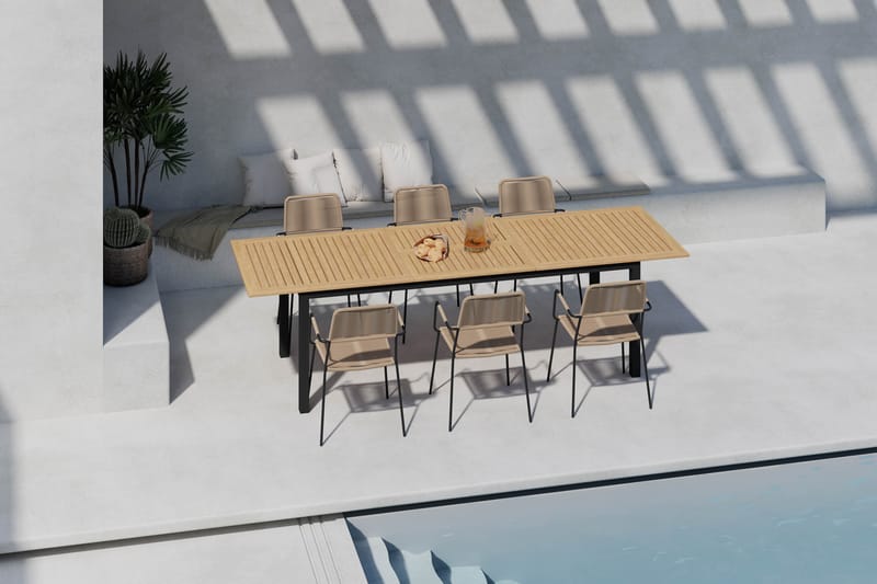 Las Vegas Förlängningsbart Matbord 220-280 cm med 6 Lindos Matstolar - Brun/Svart - Utemöbler & utemiljö - Utegrupp - Matgrupp utomhus