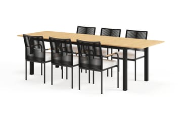 Las Vegas Förlängningsbart Matbord 220-280 cm med 6 Sonia Matstolar - Brun/Svart - Utemöbler & utemiljö - Utegrupp - Matgrupp utomhus