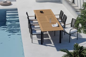 Las Vegas Förlängningsbart Matbord 220-280 cm med 6 Sonia Matstolar - Brun/Svart - Utemöbler & utemiljö - Utegrupp - Matgrupp utomhus