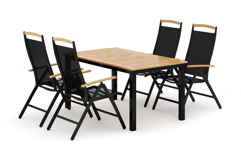 Las Vegas utomhus matgrupp förlängningsbart 152-210x90 cm med 4 Las Vegas positionsstolar - Svart - Utemöbler & utemiljö - Utegrupp - Matgrupp utomhus