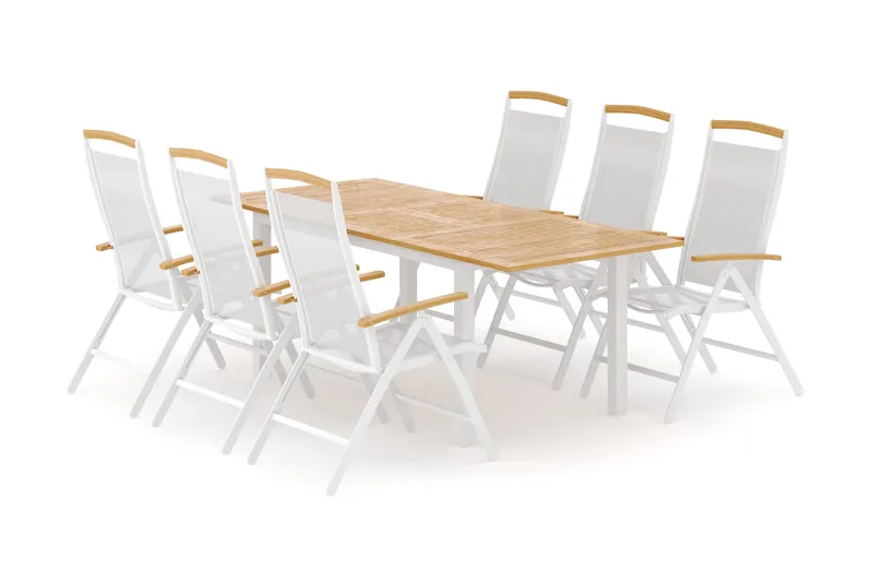 Las Vegas utomhus matgrupp förlängningsbart 152-210x90 cm med 6 Las Vegas positionsstolar - Vit - Utemöbler & utemiljö - Utegrupp - Matgrupp utomhus