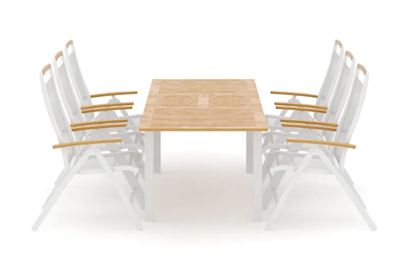 Las Vegas utomhus matgrupp förlängningsbart 152-210x90 cm med 6 Las Vegas positionsstolar, Vit