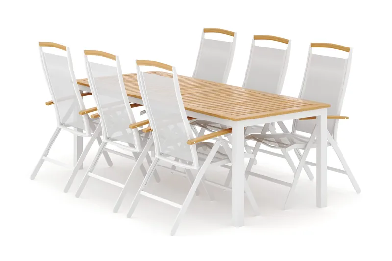 Las Vegas utomhus matgrupp förlängningsbart 220x280x100 cm med 6 Las Vegas positionsstolar - Vit - Utemöbler & utemiljö - Utegrupp - Matgrupp utomhus