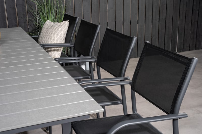 Levels Förlängningsbar Matgrupp Utomhus 160cm + 8 Santorini Utestolar S - Grå/Svart - Utemöbler & utemiljö - Utegrupp - Matgrupp utomhus